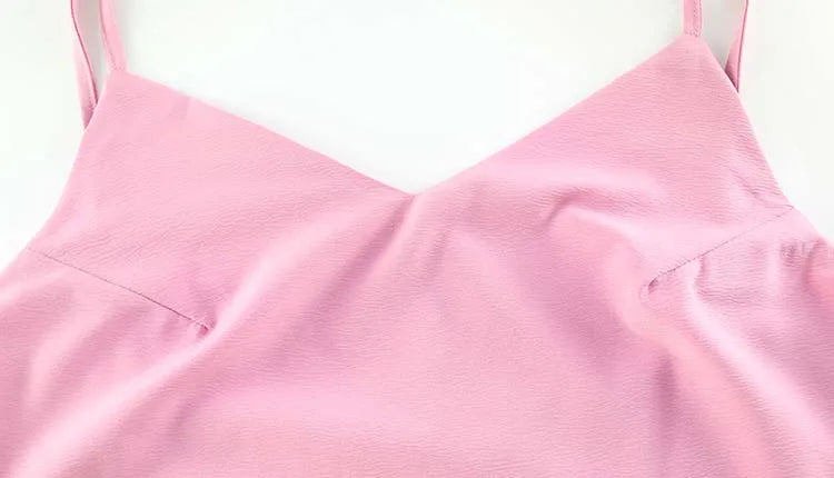 Ahagaga Fashion Women's Dresses Solid Straps Bandage Regular Causal V-Neck Sleeveless Summer Camisole Loose Sweet Femlae Vestido