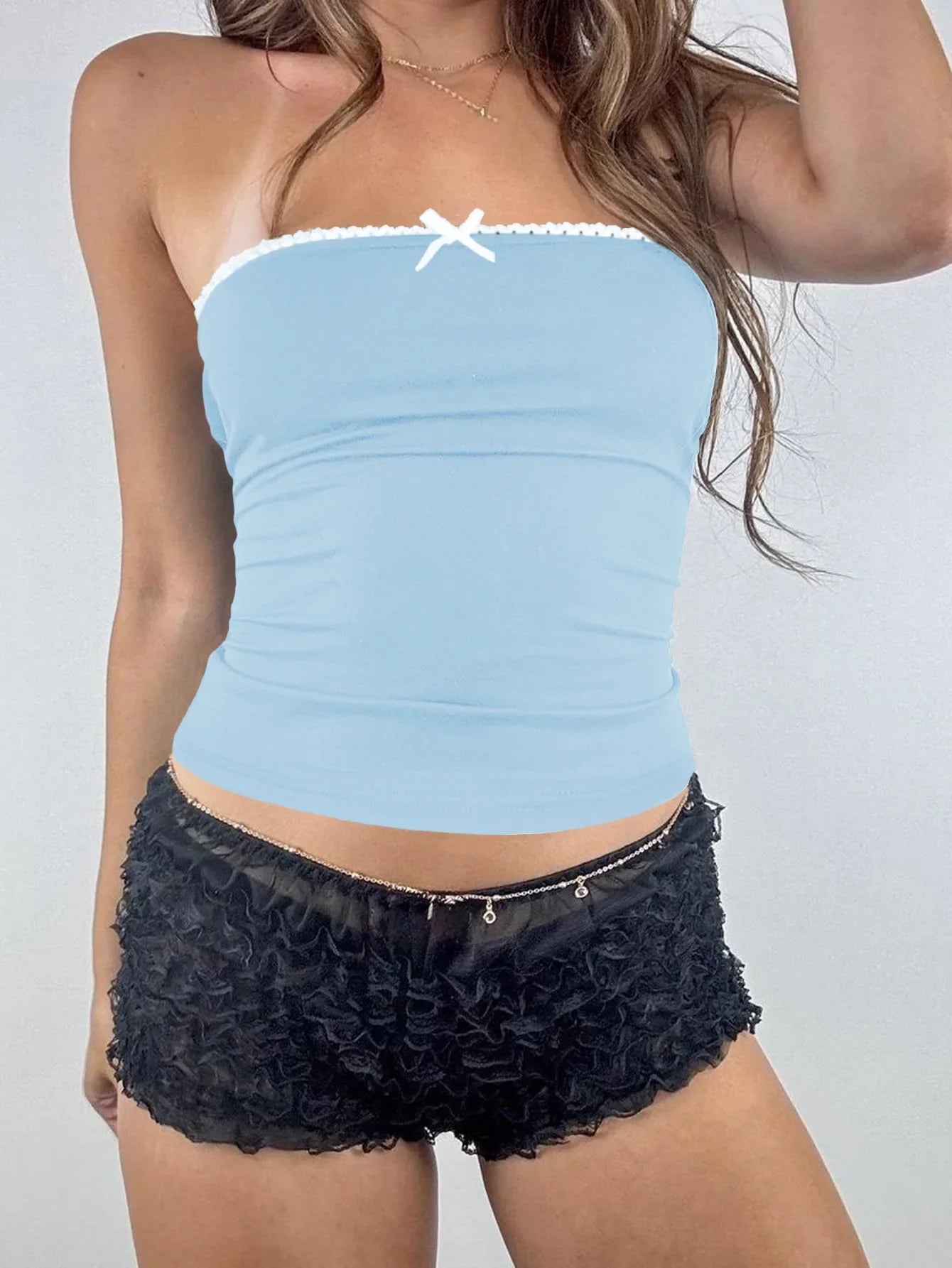 Spring Summer Women's Top Basic Bow Crop Top Lady Sweet Casual Tank Top Vacation Beach Dress up Korean Blouse Female Clothes