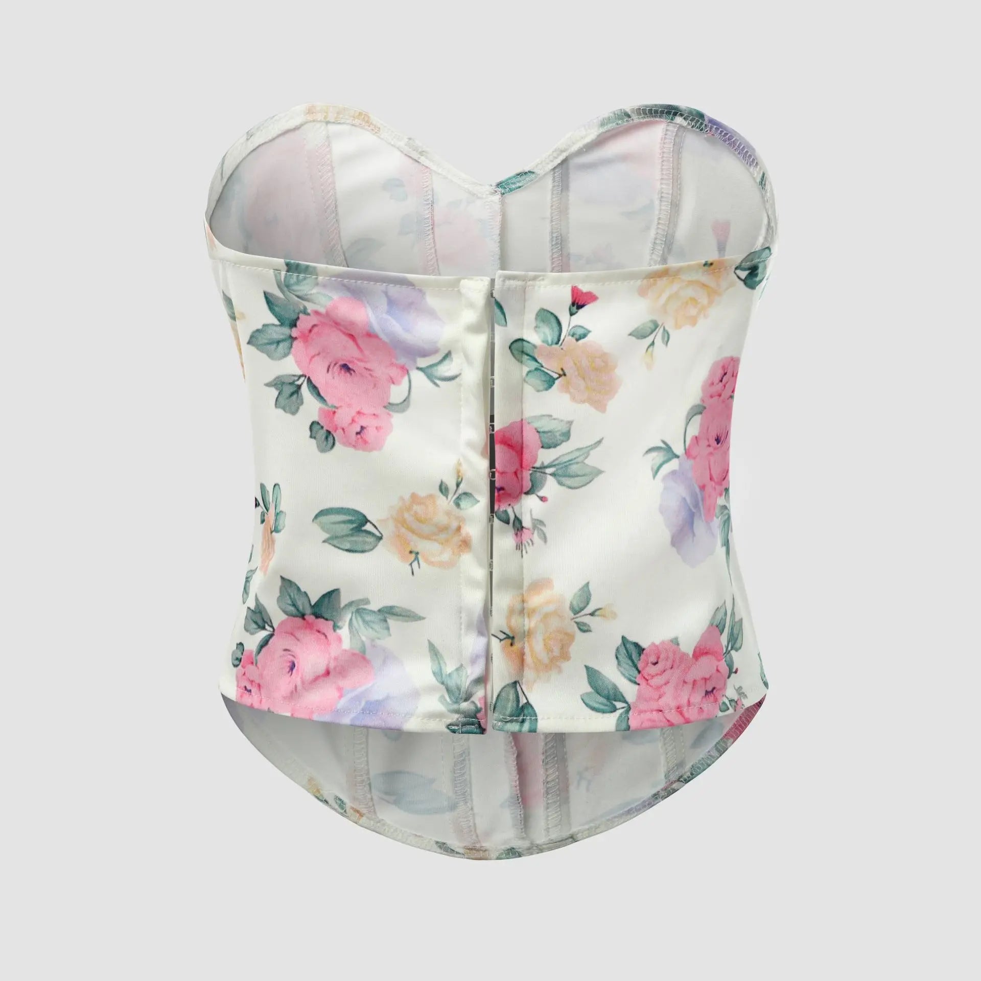Summer Women Floral Y2K Crop Tops Printed Sleeveless Fishbone Corset Woman Sexy Backless Slim Strapless Streetwear Camisole
