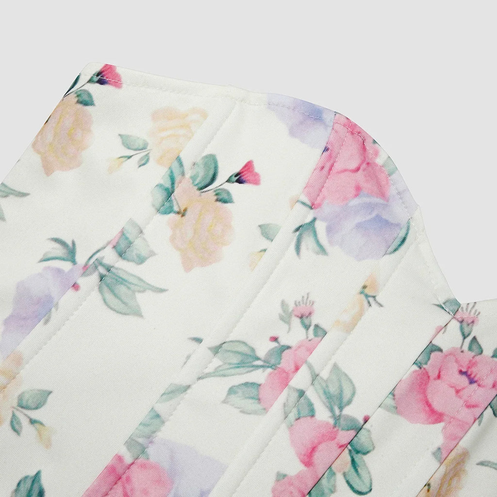 Summer Women Floral Y2K Crop Tops Printed Sleeveless Fishbone Corset Woman Sexy Backless Slim Strapless Streetwear Camisole