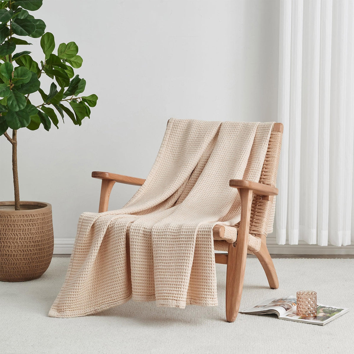 100% Cotton Waffle Weave Blanket - Mikala Collection