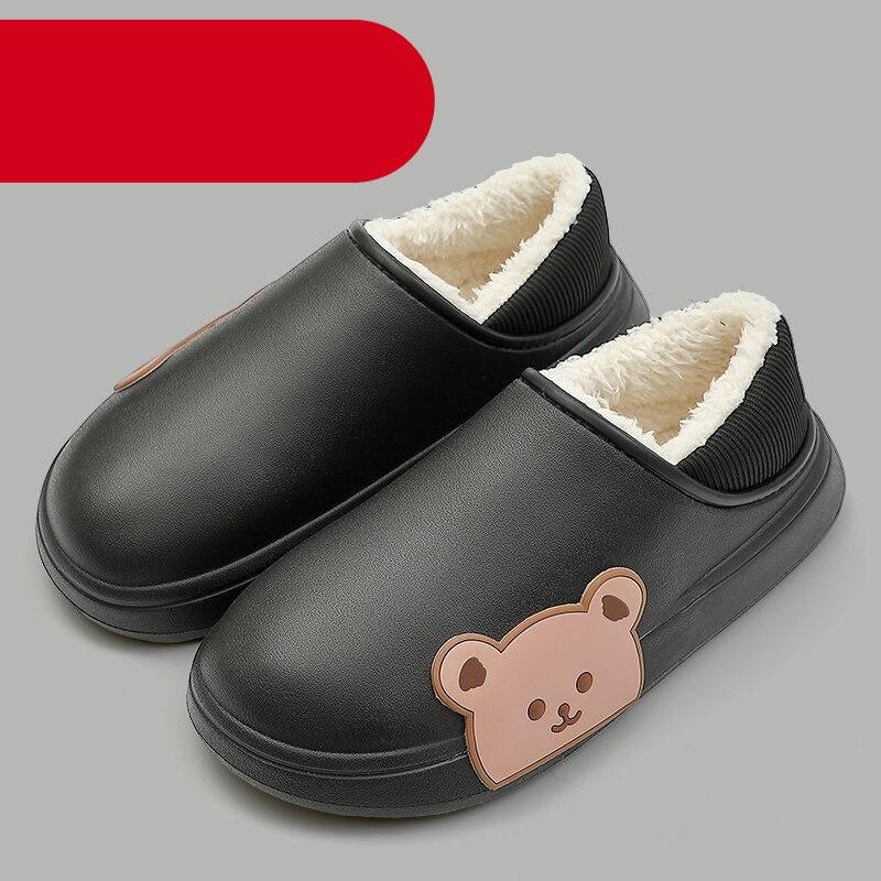 Thick Platform Winter Women Waterproof Non-Slip Home Rubber Slippers Warm Indoor Fur Cotton Women's Cozy Memory Foam Closed Back Slippers Wool-Like Blend Cotton House Shoes
