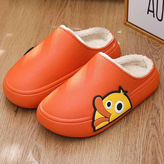 Thick Platform Winter Women Waterproof Non-Slip Home Rubber Slippers Warm Indoor Fur Cotton Women's Cozy Memory Foam Closed Back Slippers Wool-Like Blend Cotton House Shoes
