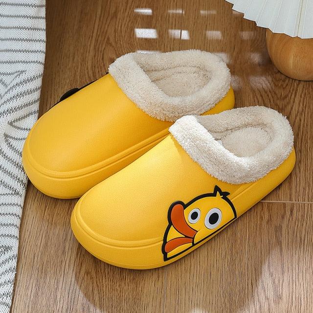 Thick Platform Winter Women Waterproof Non-Slip Home Rubber Slippers Warm Indoor Fur Cotton Women's Cozy Memory Foam Closed Back Slippers Wool-Like Blend Cotton House Shoes