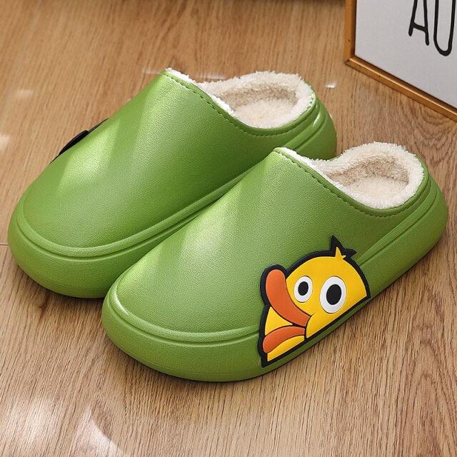 Thick Platform Winter Women Waterproof Non-Slip Home Rubber Slippers Warm Indoor Fur Cotton Women's Cozy Memory Foam Closed Back Slippers Wool-Like Blend Cotton House Shoes